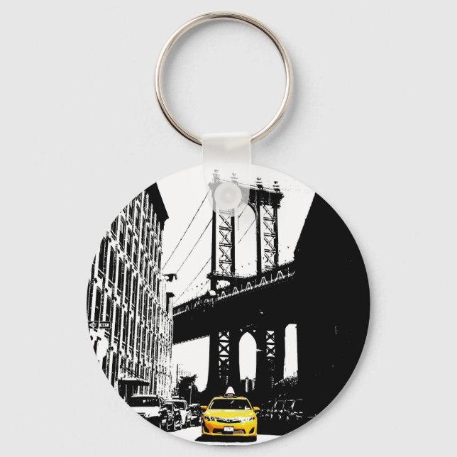 Nyc Brooklyn Bridge Yellow Taxi New York City Key Ring (Front)