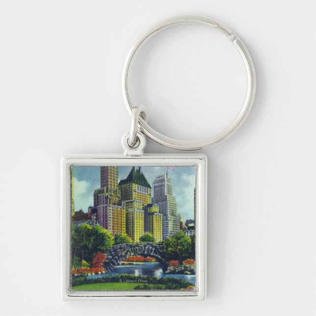 NYC Central Park View of 5th Ave Hotels Key Ring (Front)