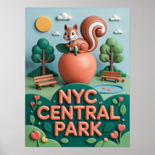 Nyc central park with squirrel play poster