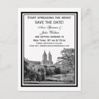 NYC Centrl Pk Lake San Remo Etchd SQ Save the Date Announcement Postcard