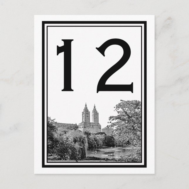 NYC Centrl Pk Lake San Remo Etched SQ Table Number Postcard (Front)