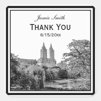 NYC Centrl Pk Lake San Remo Etched SQ Thank You Square Sticker