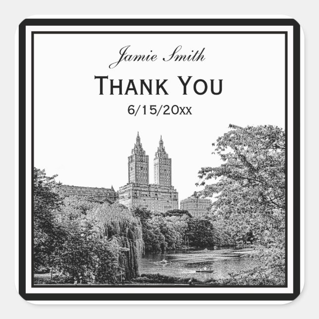 NYC Centrl Pk Lake San Remo Etched SQ Thank You Square Sticker (Front)