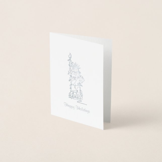 NYC Christmas Hanukkah Statue of Liberty Holiday Foil Card (Front)