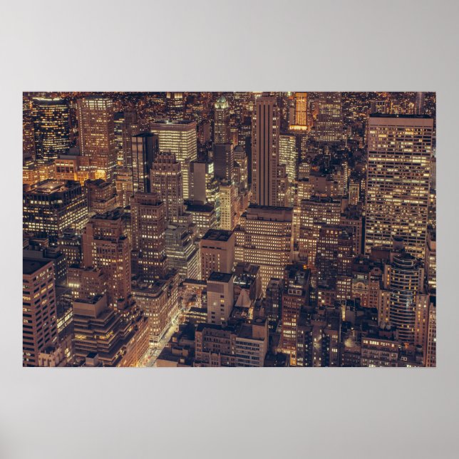 NYC City Buildings Skyscrapers Lights at Night Poster (Front)