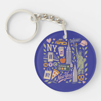nyc city retro vintage collage key ring