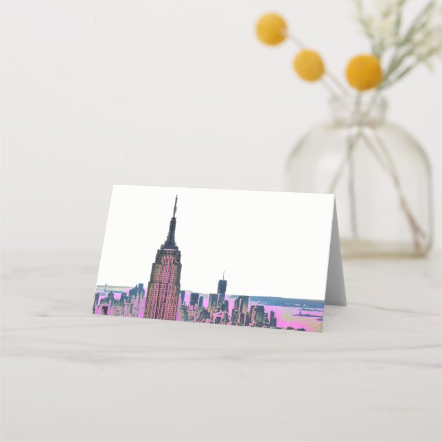 NYC Colourful Skyline #1 Etched Look Escort Cards (Front)