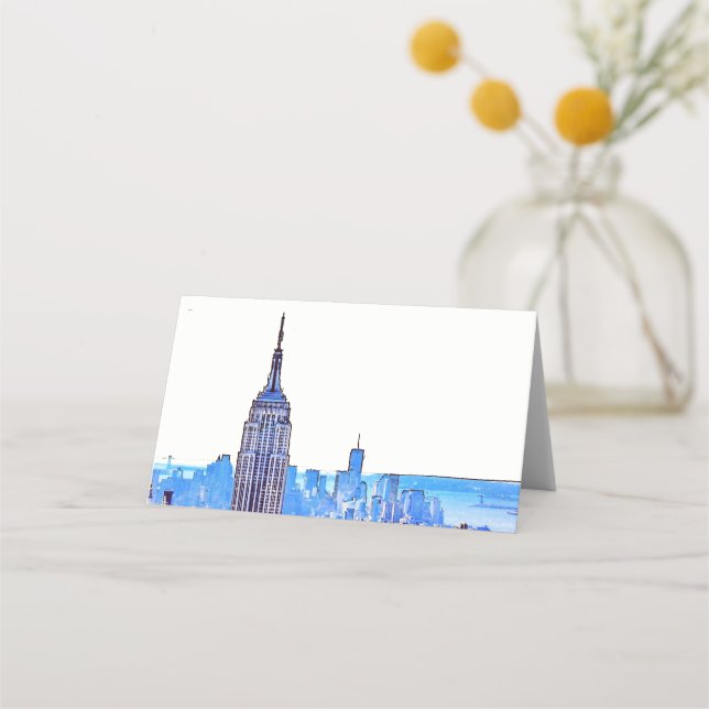 NYC Colourful Skyline #2 Etched Look Escort Cards (Front)