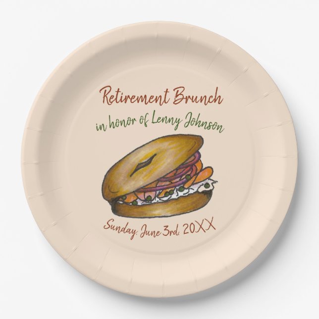 NYC Deli Bagel Cream Cheese Capers Onions Lox Paper Plate (Front)