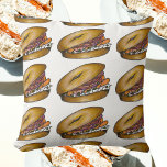 NYC Deli Breakfast Brunch Bagel Lox Capers Onion Cushion<br><div class="desc">Decorative throw pillow features an original marker illustration of a NYC deli-style bagel topped with cream cheese, salmon lox, capers, and red onion. This design is also available on other products. Lots of additional food themed illustrations are also available from this shop. Don't see what you're looking for? Need help...</div>