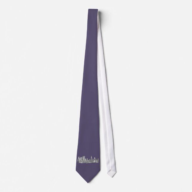 NYC drawing in lilac purple Tie (Front)
