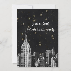 NYC ESB Skyline Etched Black Starry Bachelorette V Invitation
