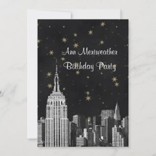 NYC ESB Skyline Etched Black Starry Birthday V Invitation