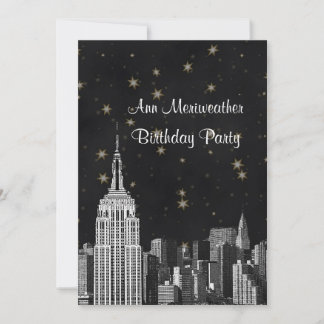 NYC ESB Skyline Etched Black Starry Birthday V Invitation