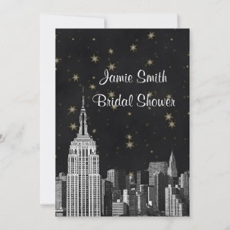 NYC ESB Skyline Etched Black Starry Bridal Showr V Invitation