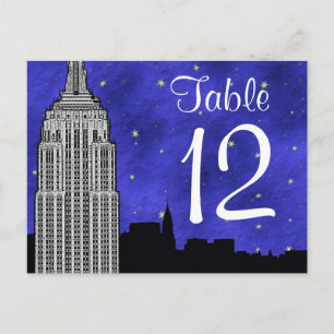 NYC ESB Skyline Silhouette Blu2 Strry Table Number Postcard