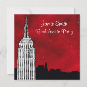 NYC ESB Skyline Silhouette Red Starry Bachelorette Invitation