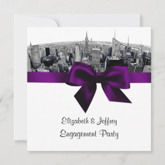 NYC Etched Fisheye Skyline BW Purple Engagement SQ Invitation
