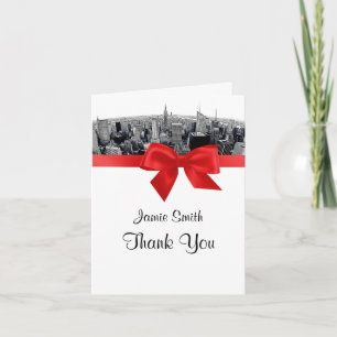 NYC Etched Fisheye Skyline BW Red Thank You Card