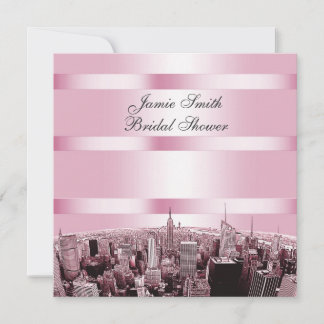 NYC Etched Skyline 2, Black Pink Bridal Shower Invitation