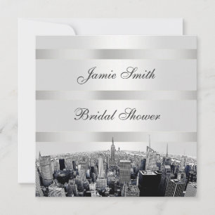 NYC Etched Skyline 2, Black White Bridal Shower Invitation