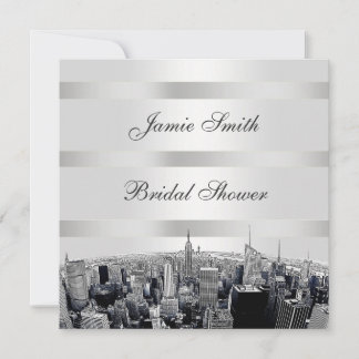NYC Etched Skyline 2, Black White Bridal Shower Invitation