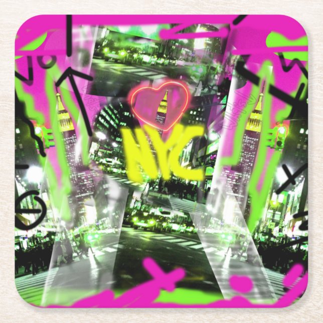 NYC graffiti art Empire State city face mask Square Paper Coaster (Front)