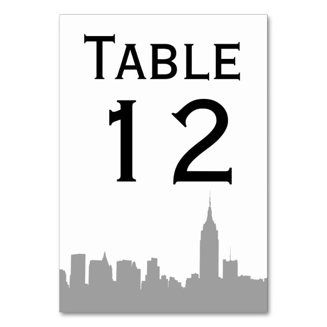 NYC Grey Skyline Silhouette Table Number (Back)