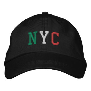 NYC Italy Flag Classic Green White Red on Black Embroidered Hat