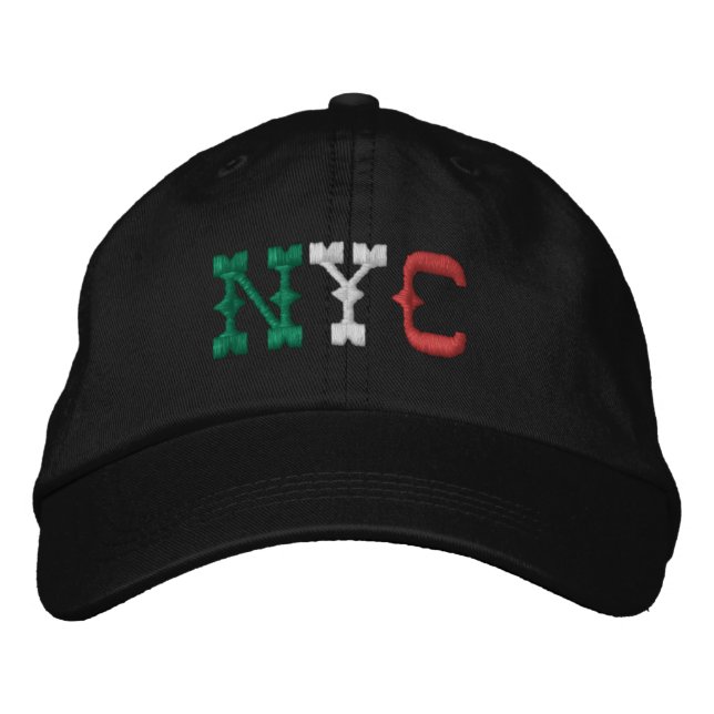 NYC Italy Flag Old Classic Green White Red Black Embroidered Hat (Front)