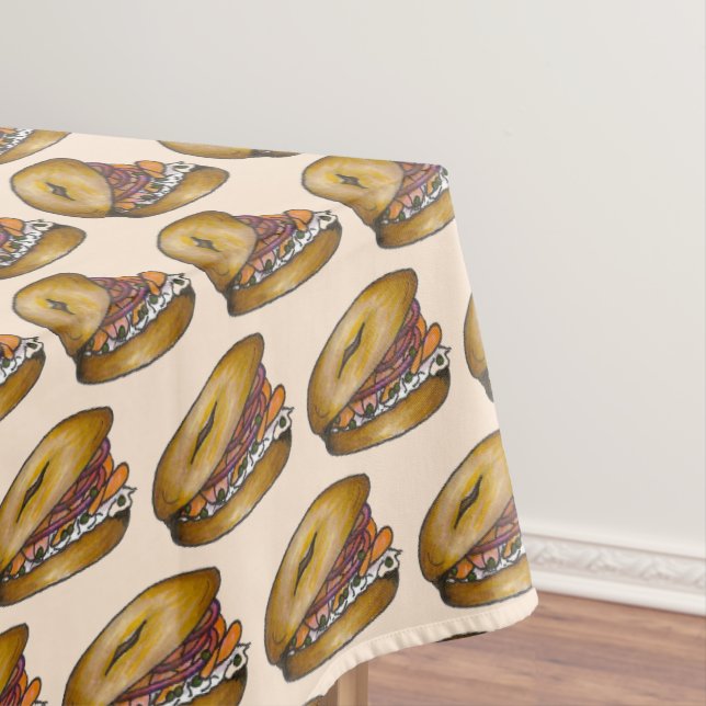 NYC Jewish Deli Bagel Capers Lox Cream Cheese Tablecloth (In Situ)