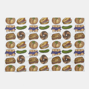 NYC Jewish Deli Food Pickle Blintz Bagel Knish Lox Tea Towel