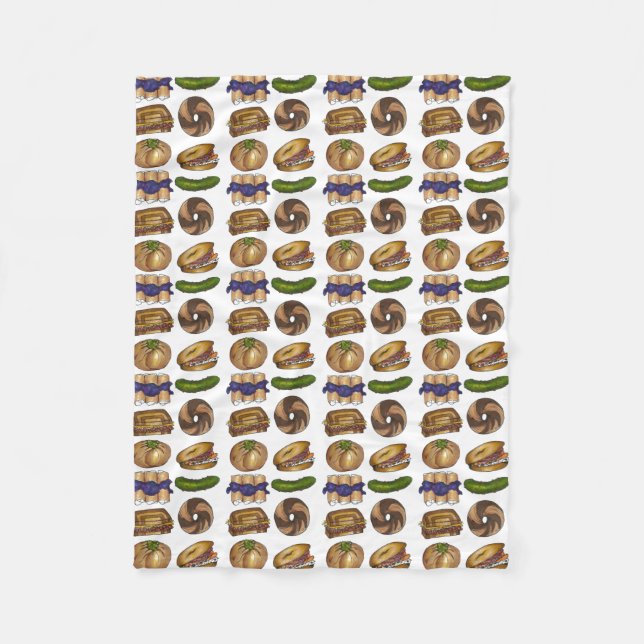 NYC Jewish Deli Foods Bagel Reuben Blintz Knish Fleece Blanket (Front)