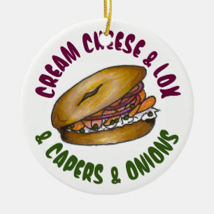 NYC Jewish Deli Nova Bagel Lox Capers Cream Cheese Ceramic Tree Decoration
