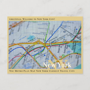 Nyc Metro Plan Map New York Closeup Travel City Postcard
