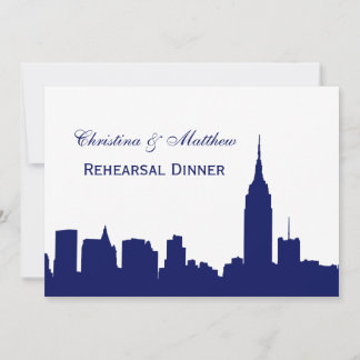 NYC Navy Blue Skyline Silhouette Rehearsal Dinner Invitation