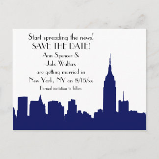 NYC Navy Blue Skyline Silhouette Save the Date Announcement Postcard
