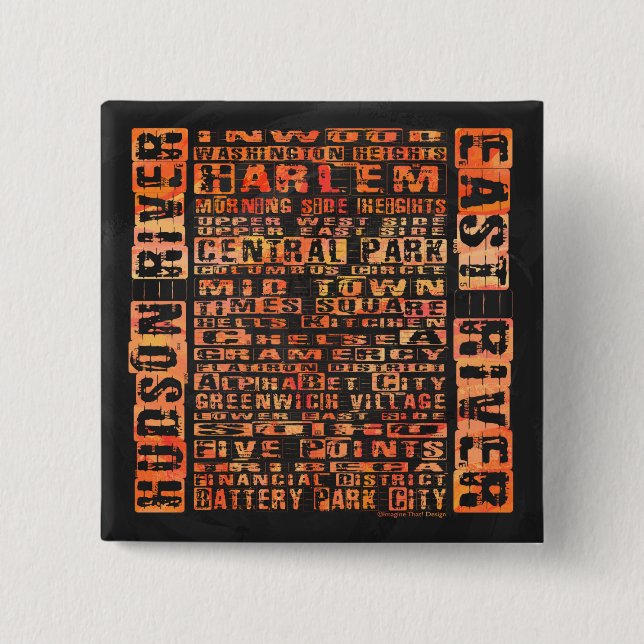 NYC Neighborhoods Orange 15 Cm Square Badge (Front)