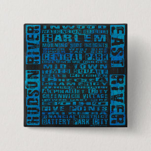 NYC Neighbourhoods Blue 15 Cm Square Badge