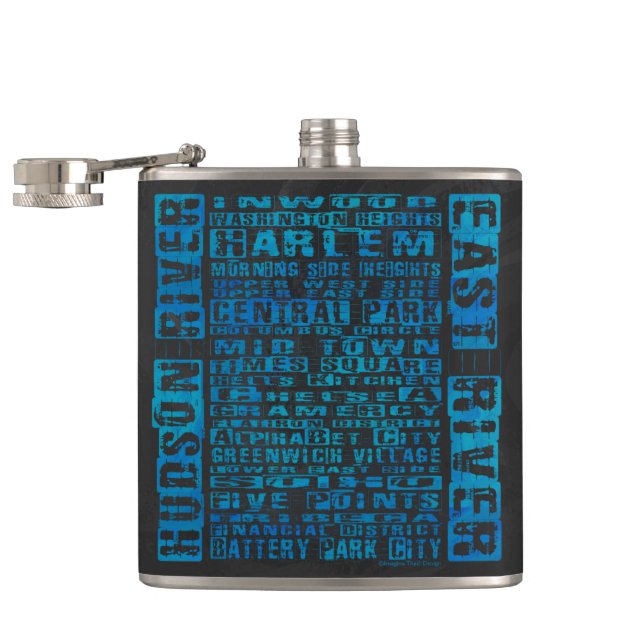 NYC Neighbourhoods Blue Hip Flask (Opened)
