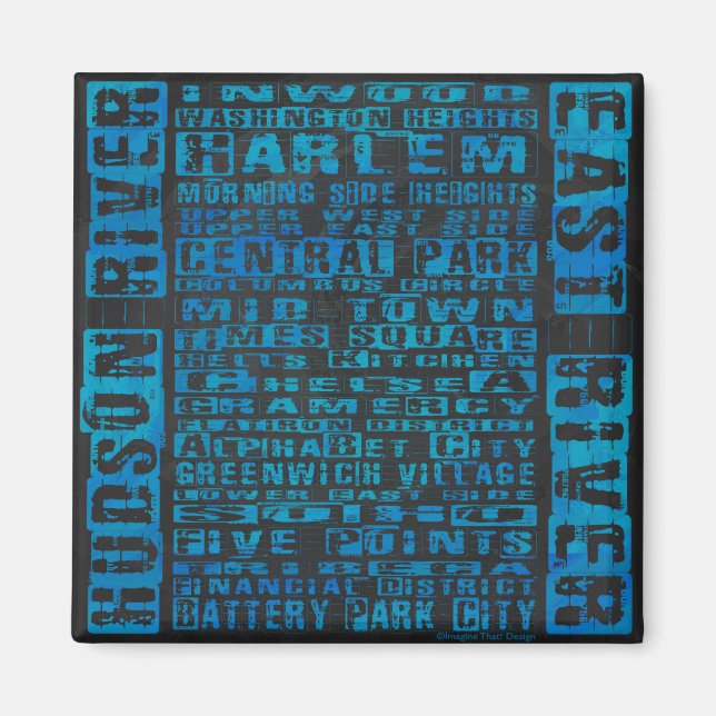 NYC Neighbourhoods Blue Magnet (Front)