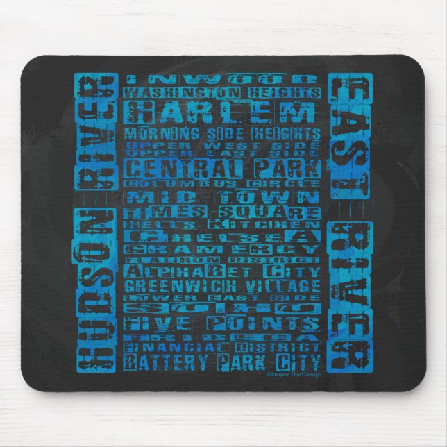 NYC Neighbourhoods Blue Mouse Pad (Front)
