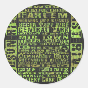 NYC Neighbourhoods Green Classic Round Sticker