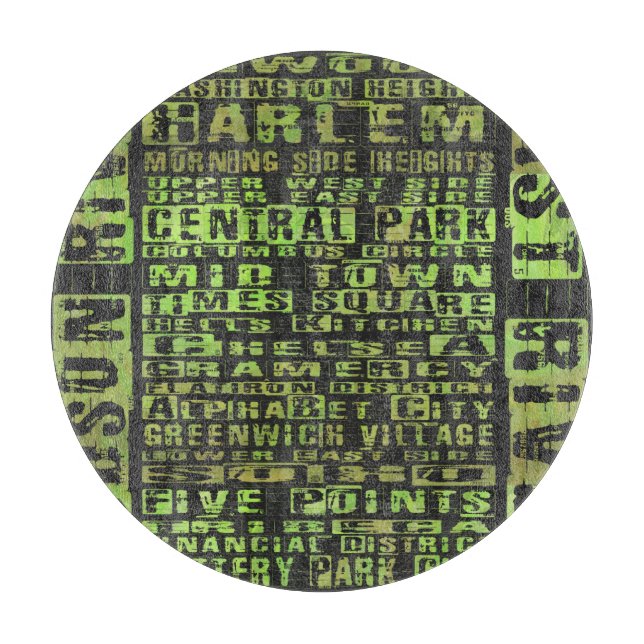 NYC Neighbourhoods Green Cutting Board (Front)