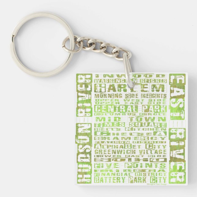 NYC Neighbourhoods Green Key Ring (Front)