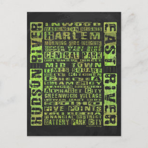 NYC Neighbourhoods Green Postcard