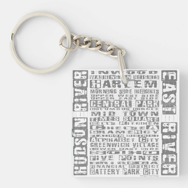 NYC Neighbourhoods Grey Key Ring (Front)