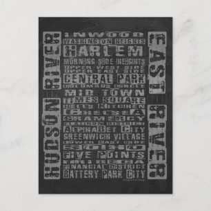 NYC Neighbourhoods Grey Postcard