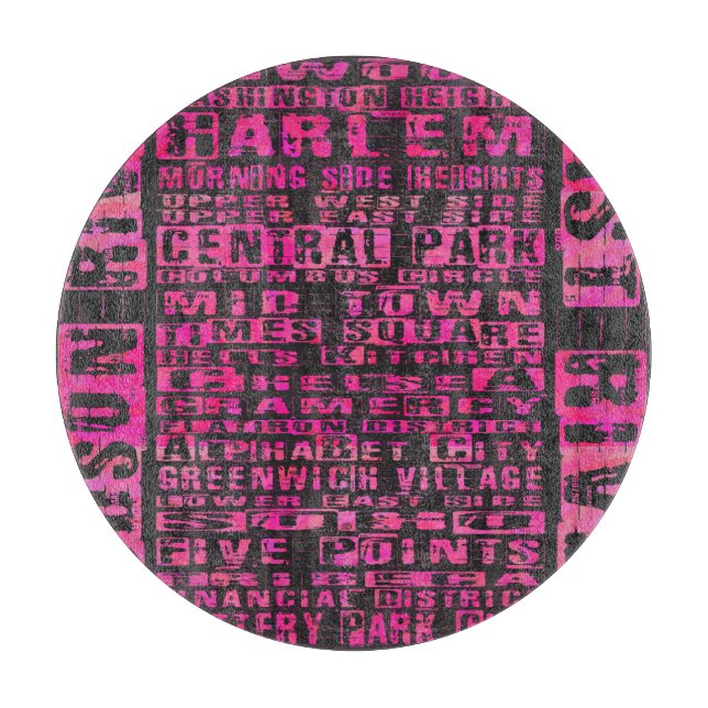 NYC Neighbourhoods Hot Pink Cutting Board (Front)