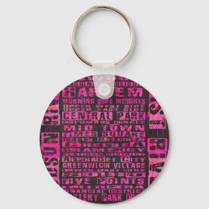 NYC Neighbourhoods Hot Pink Key Ring